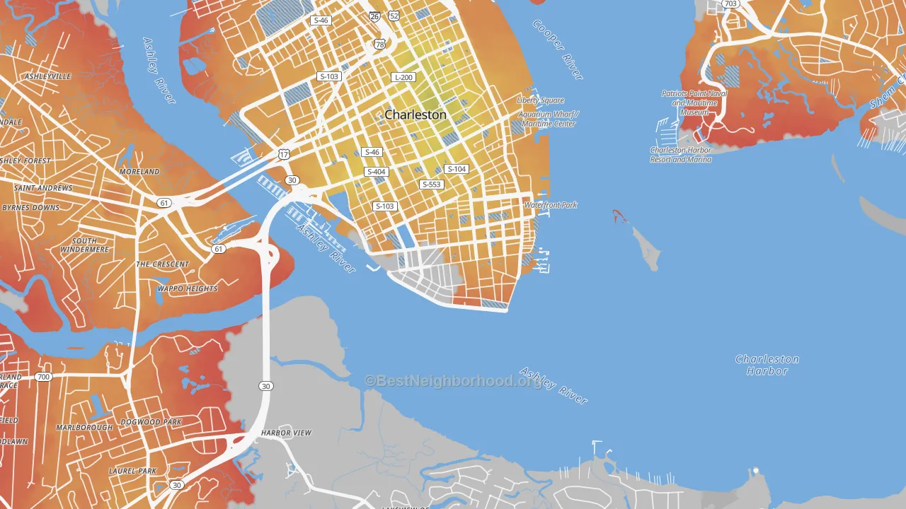 Transit Grade map of Charleston Historic District, Charleston, SC