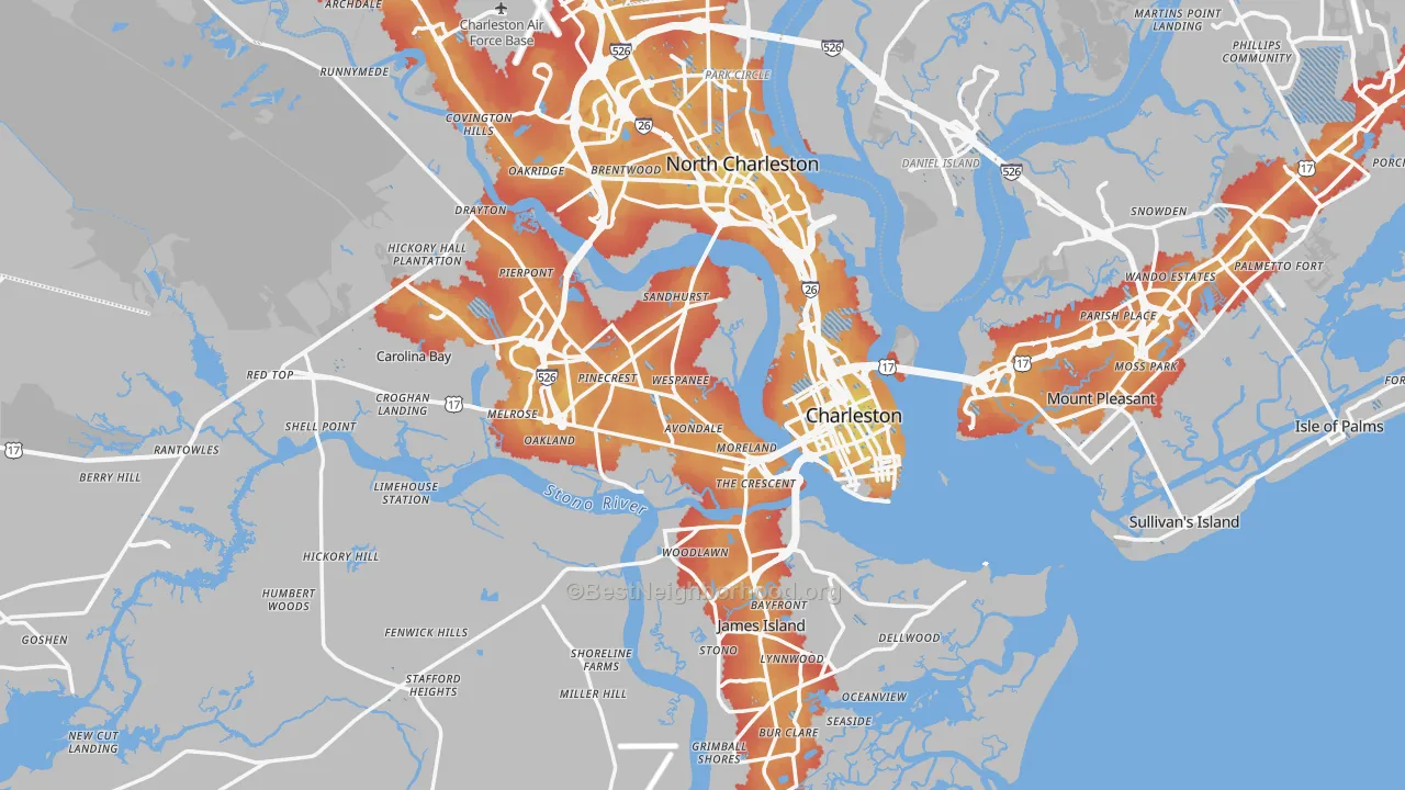 Transit Grade map of Charleston, SC