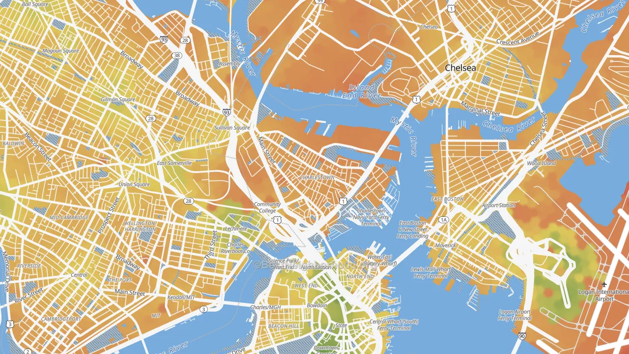 Transit Grade map of Charlestown, MA