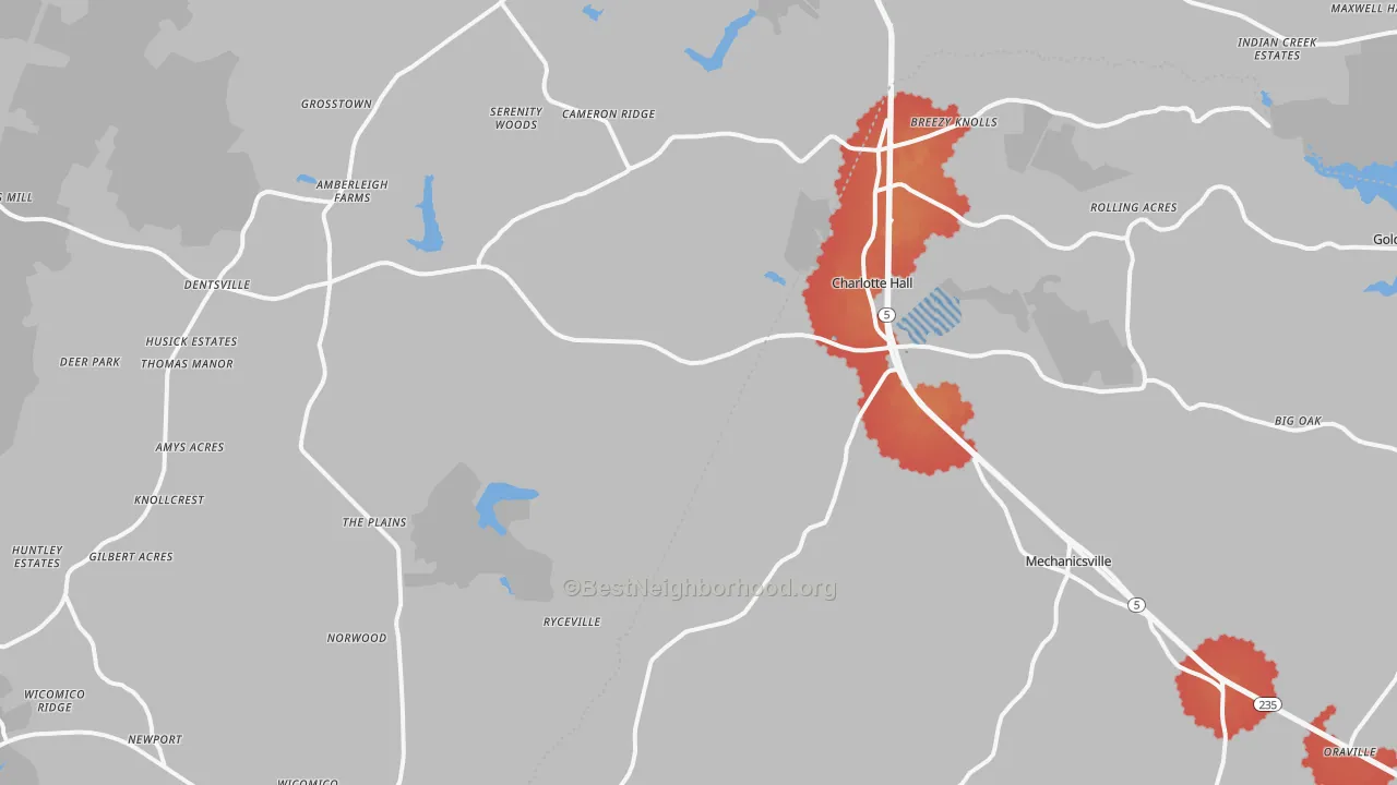 Transit Grade map of Charlotte Hall, MD