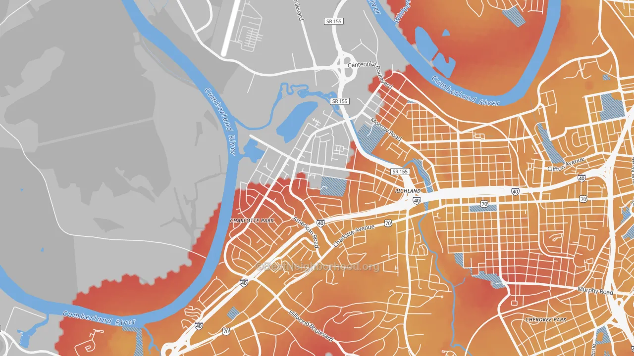 Transit Grade map of Charlotte Park, Nashville, TN