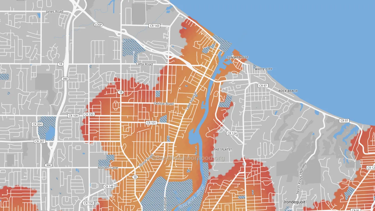 Transit Grade map of Charlotte, Rochester, NY