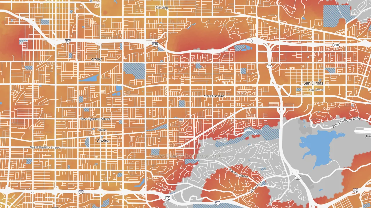 Transit Grade map of Charter Oak, Covina, CA