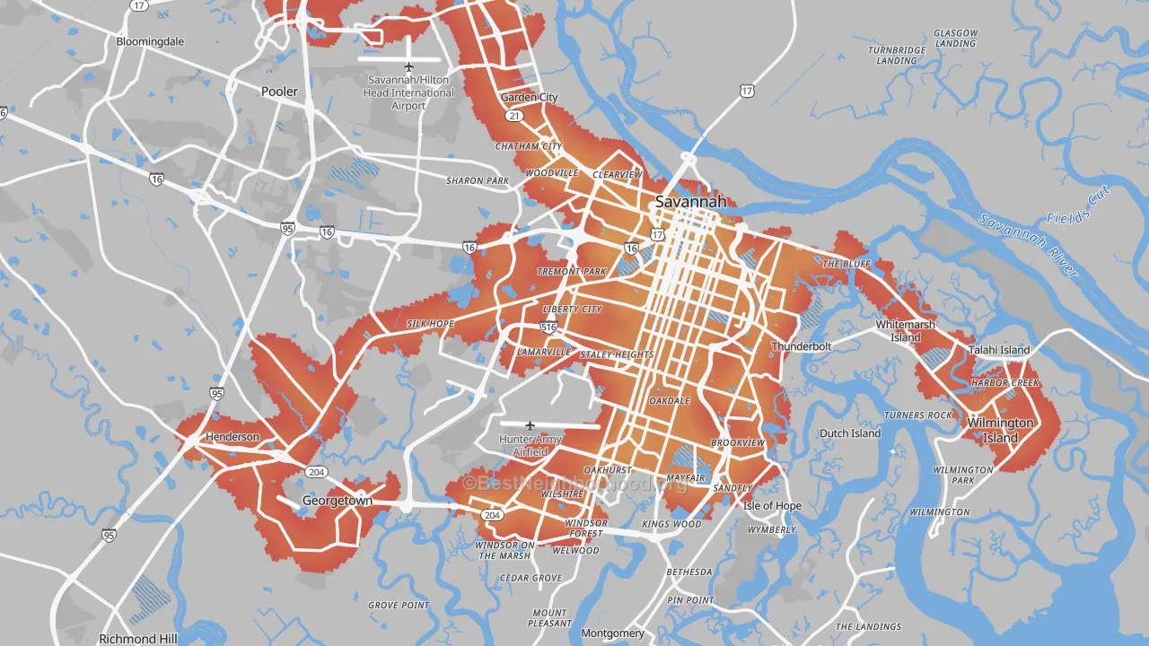 Transit Grade map of Chatham County, GA