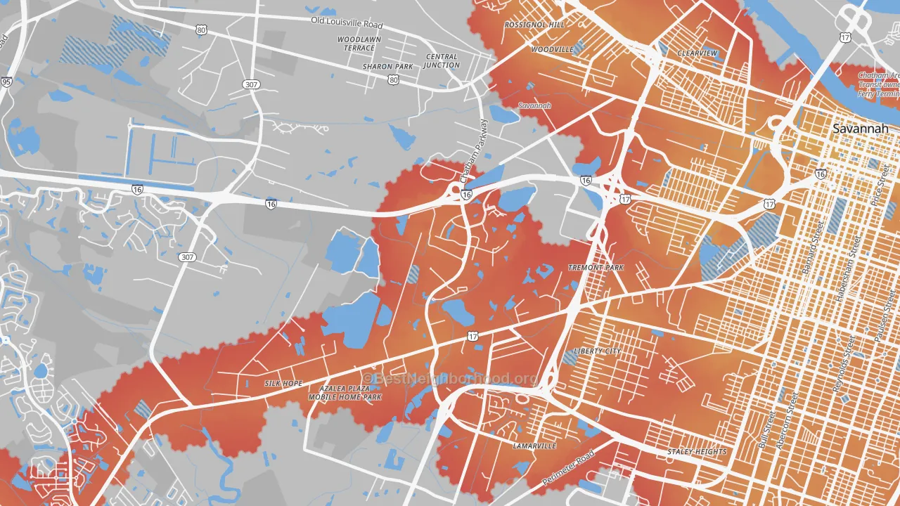 Transit Grade map of Chatham Parkway, Savannah, GA