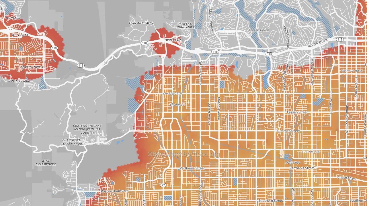 Transit Grade map of Chatsworth, CA