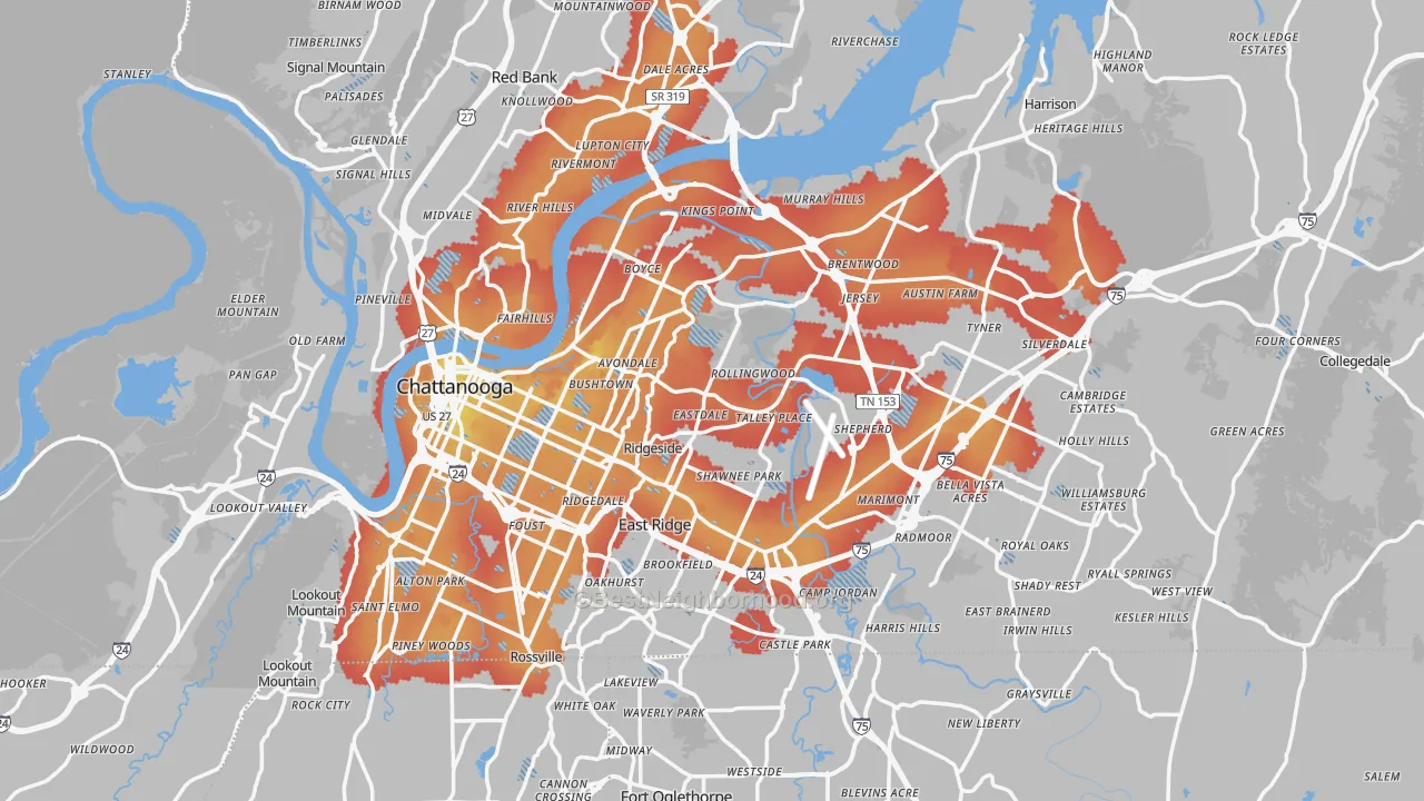 Transit Grade map of Chattanooga, TN
