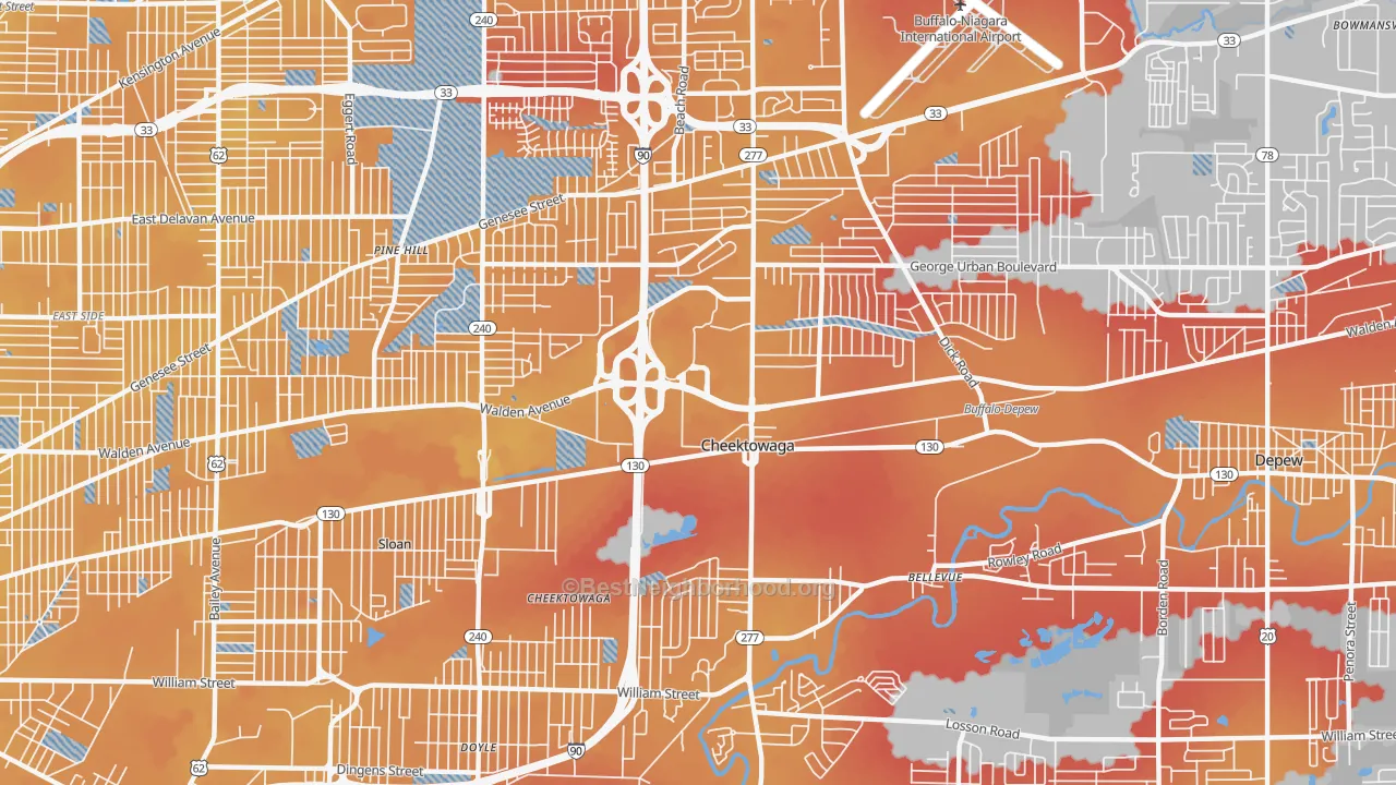 Transit Grade map of Cheektowaga, NY