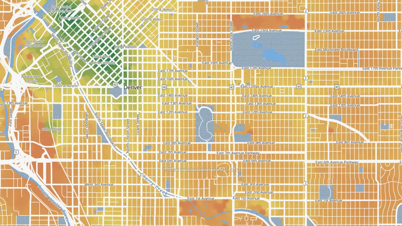 Transit Grade map of Cheesman Park, Denver, CO