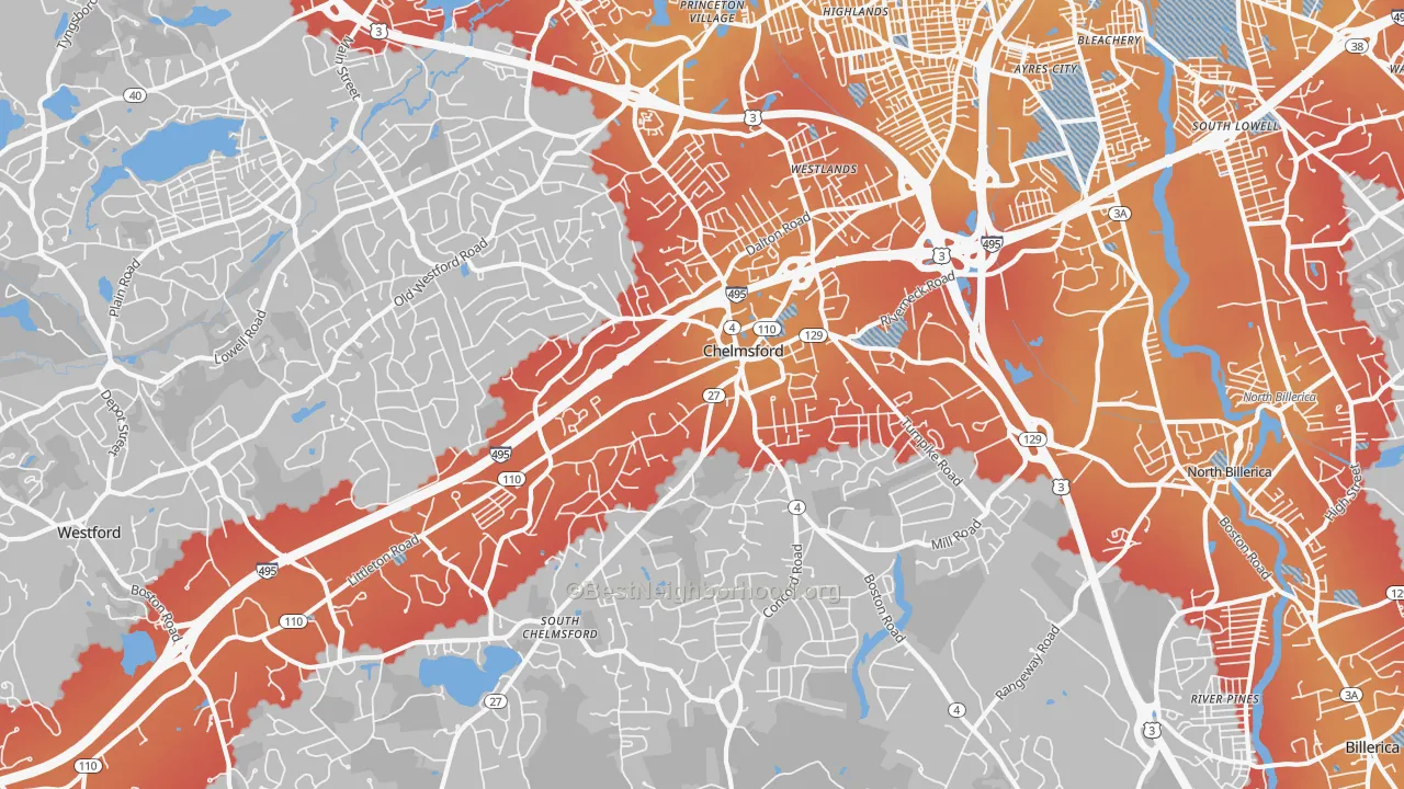 Transit Grade map of Chelmsford, MA