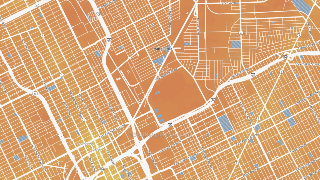 Transit Grade map of Chene, Detroit, MI