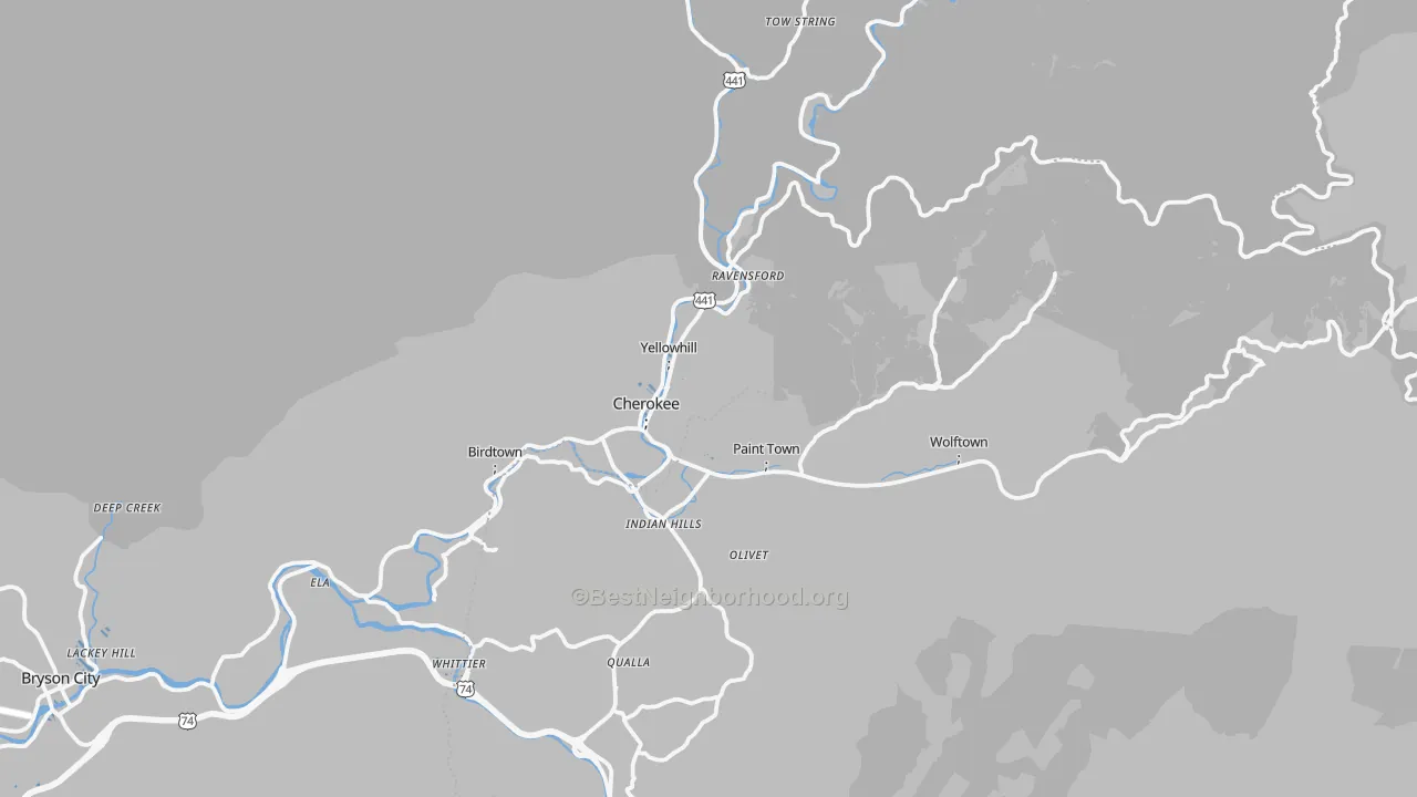 Transit Grade map of Cherokee, NC
