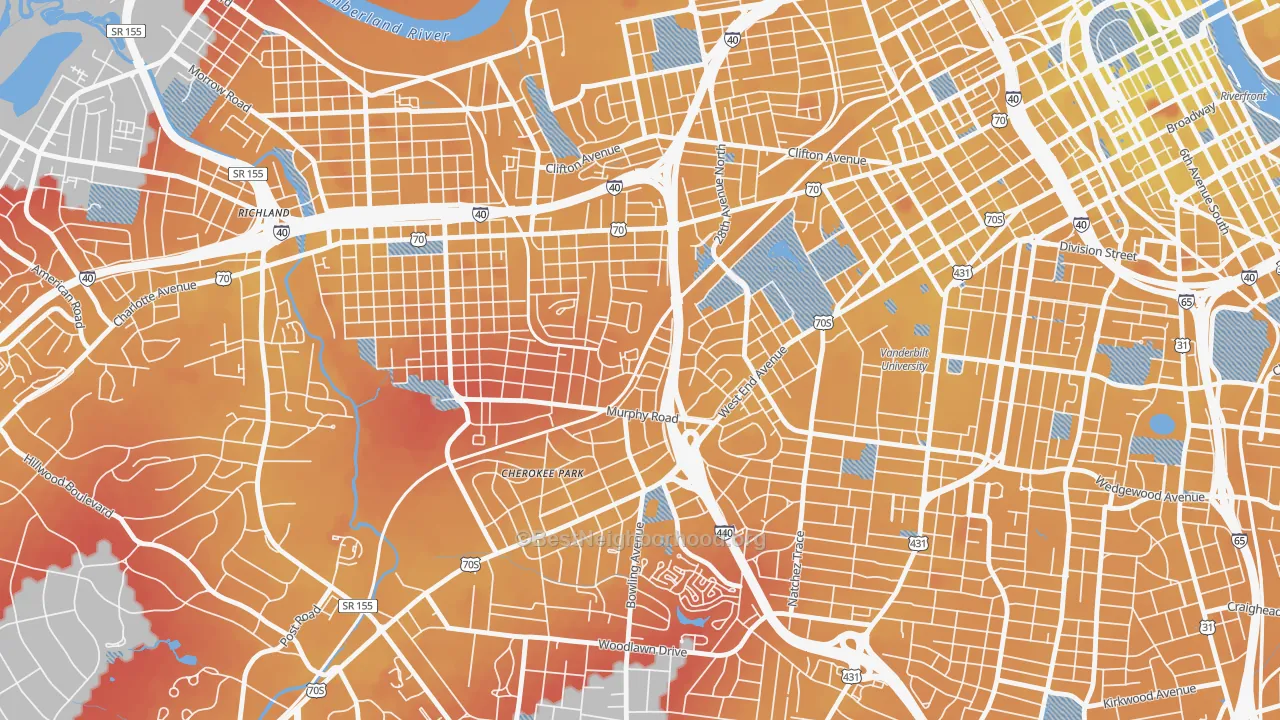 Transit Grade map of Cherokee Park, Nashville, TN