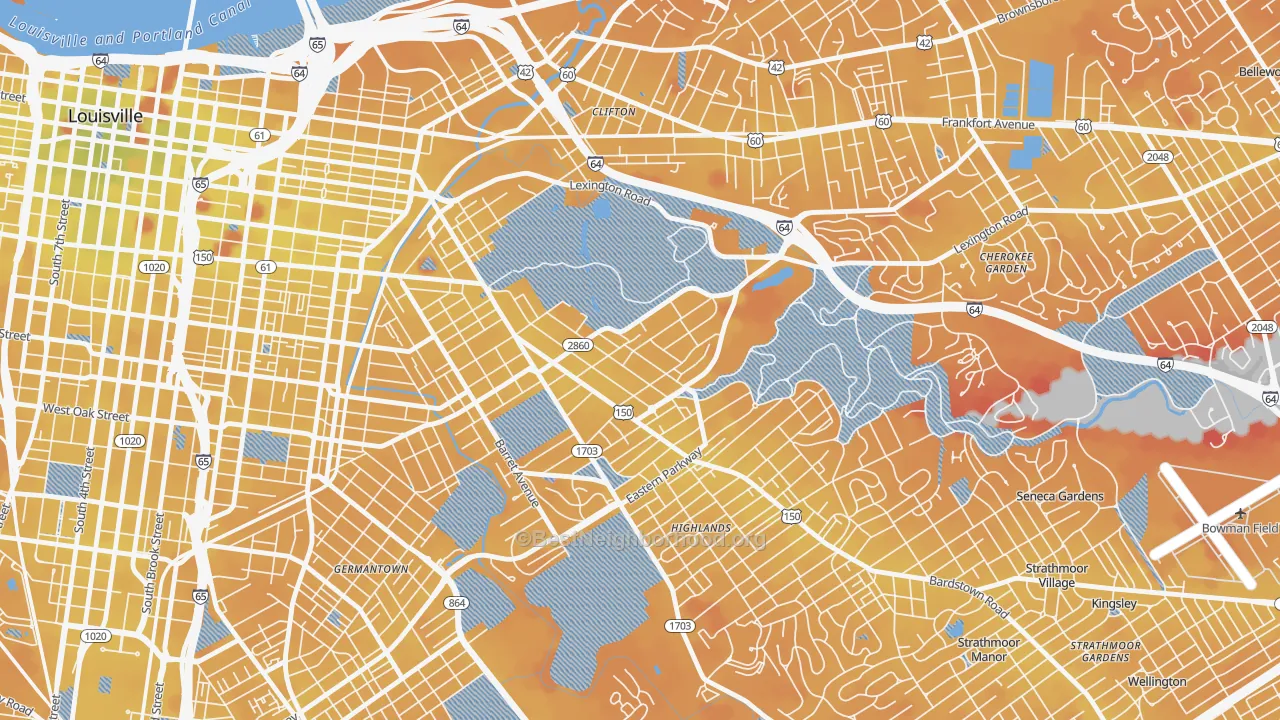 Transit Grade map of Cherokee Triangle, Louisville, KY