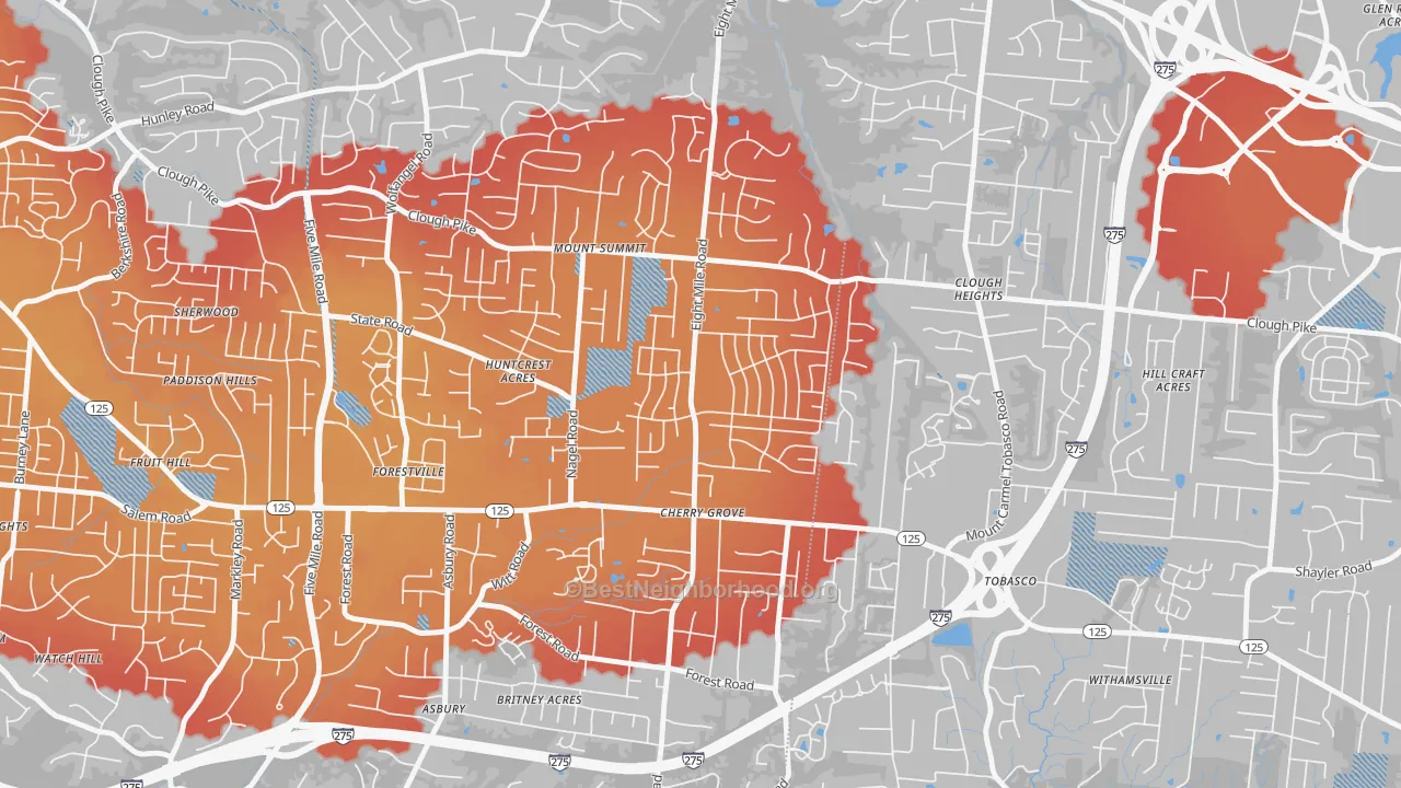 Transit Grade map of Cherry Grove, Cincinnati, OH