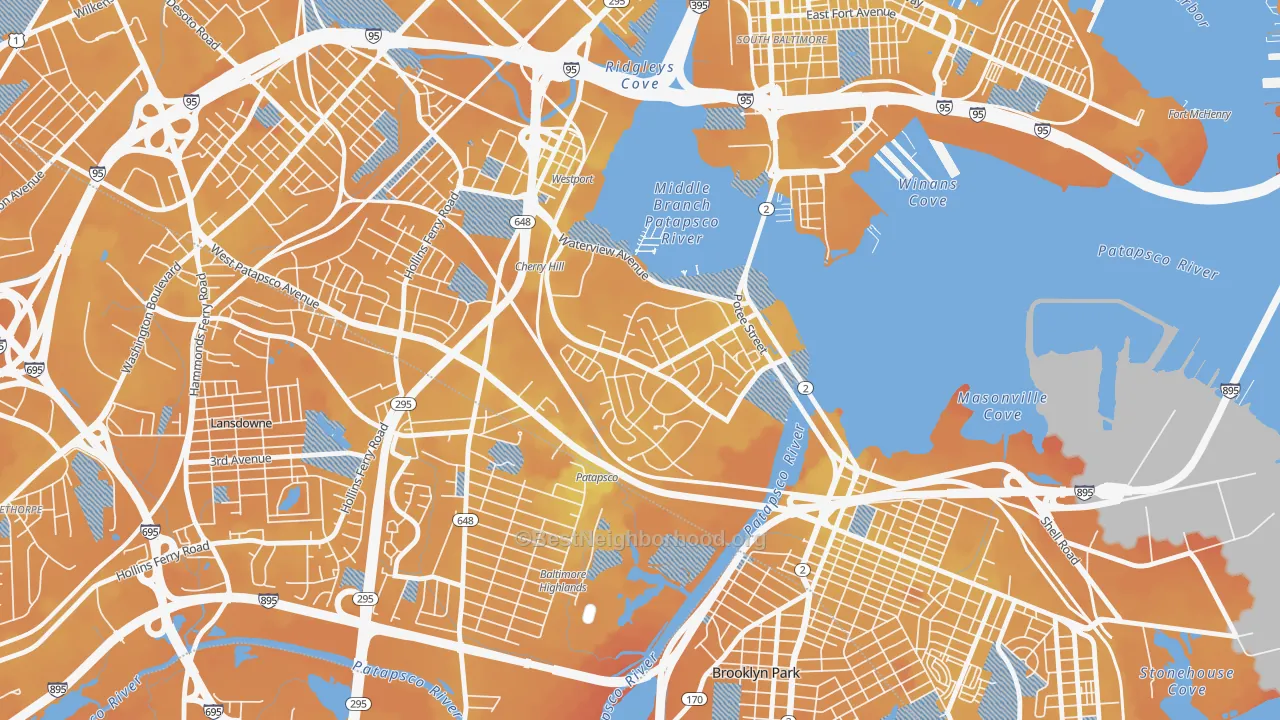 Transit Grade map of Cherry Hill, Brooklyn, MD