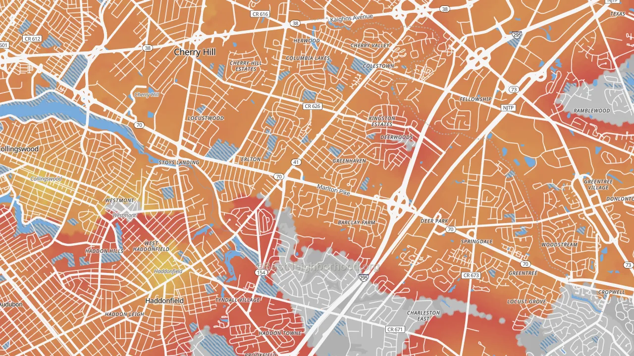Transit Grade map of Cherry Hill, NJ