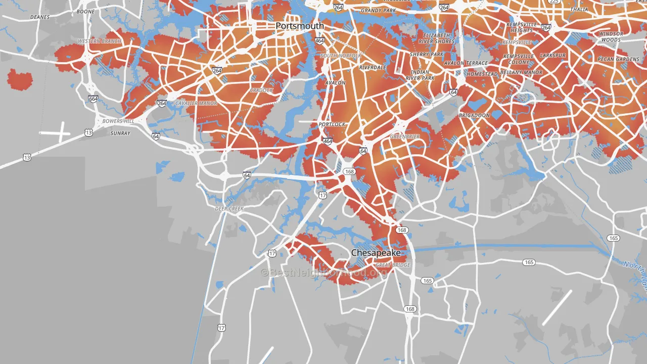 Transit Grade map of Chesapeake, VA