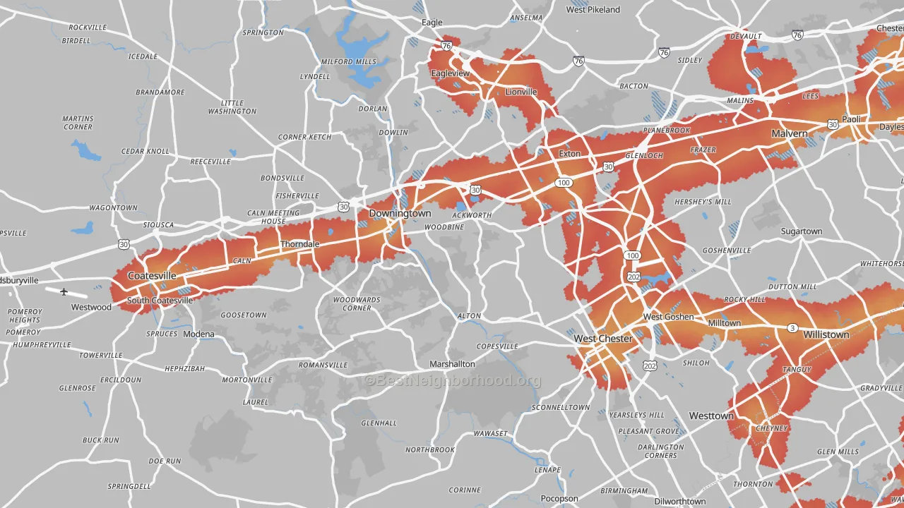 Transit Grade map of Chester County, PA