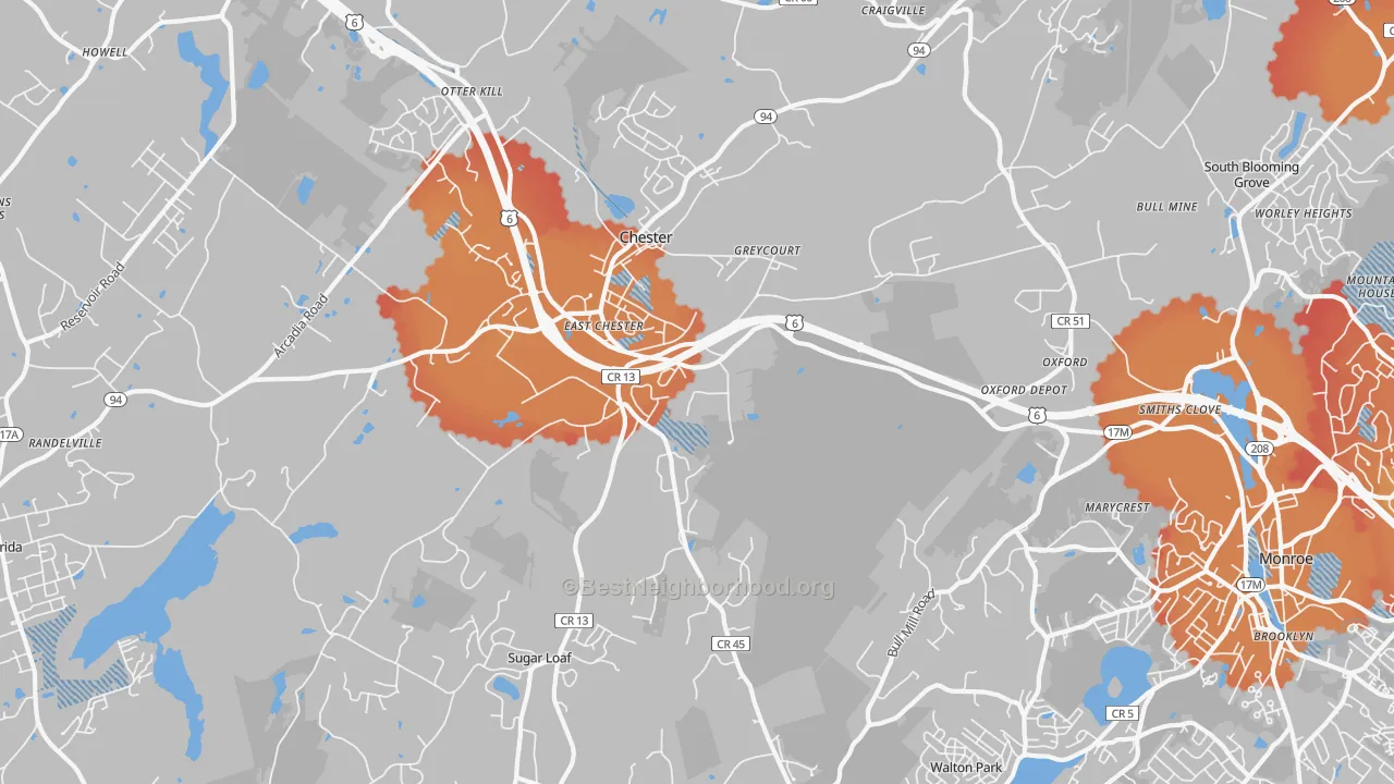 Transit Grade map of Chester, NY