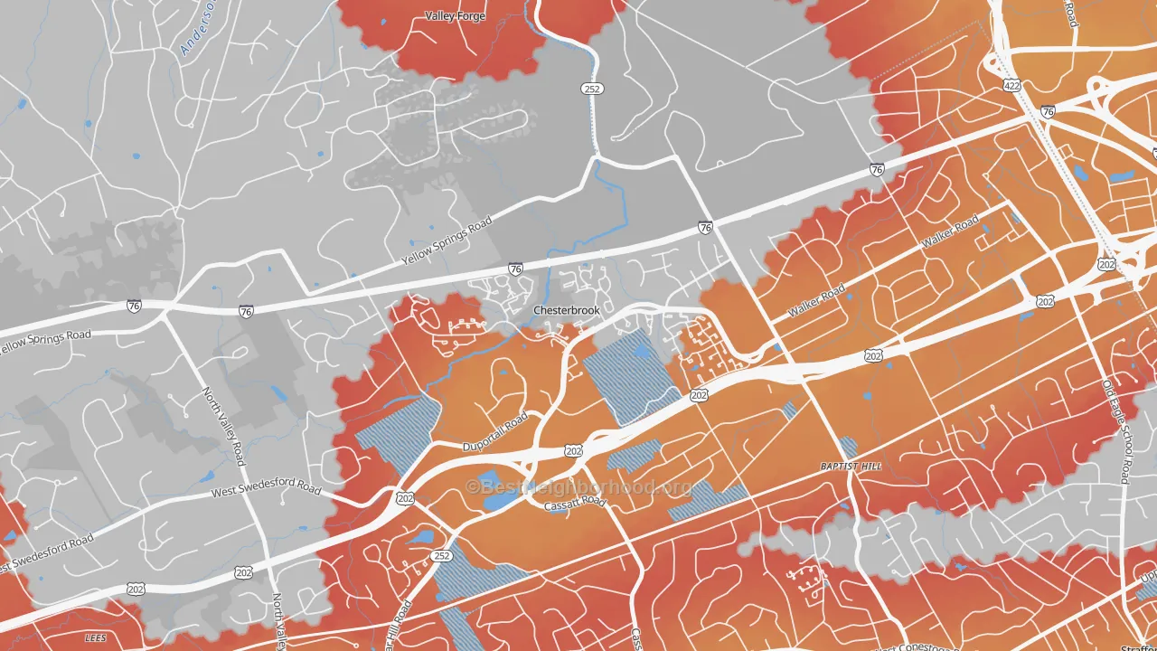 Transit Grade map of Chesterbrook, PA