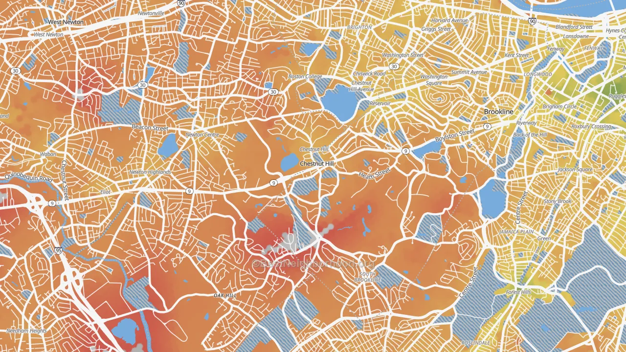 Transit Grade map of Chestnut Hill, MA