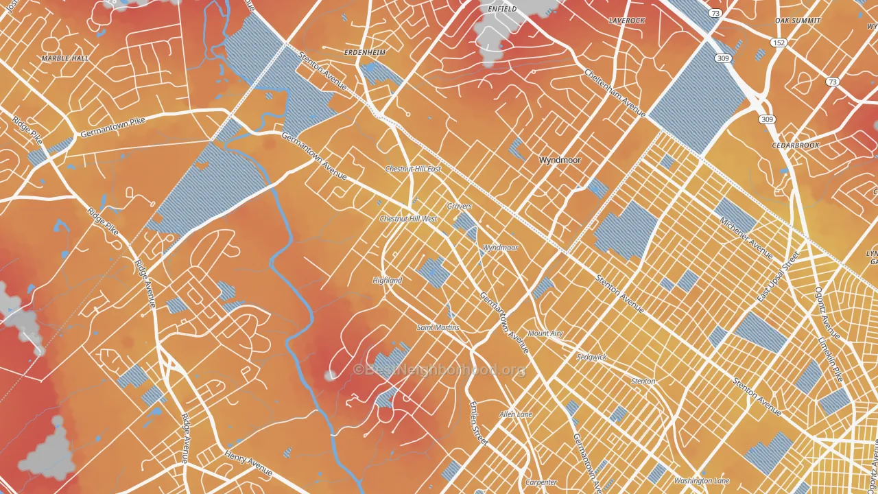 Transit Grade map of Chestnut Hill, Philadelphia, PA