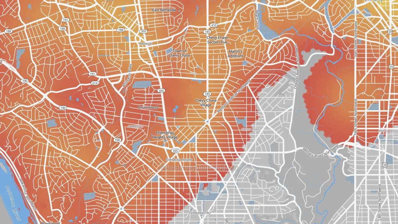 Transit Grade map of Chevy Chase Village, MD