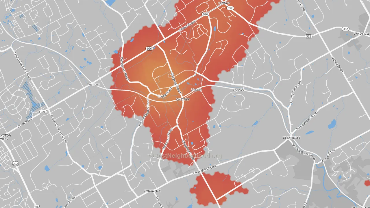 Transit Grade map of Cheyney, PA
