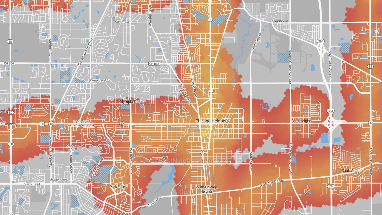 Transit Grade map of Chicago Heights, IL