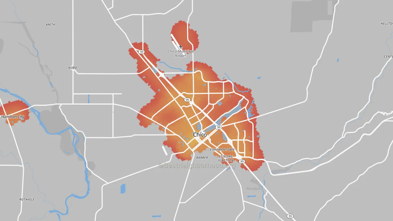Transit Grade map of Chico, CA