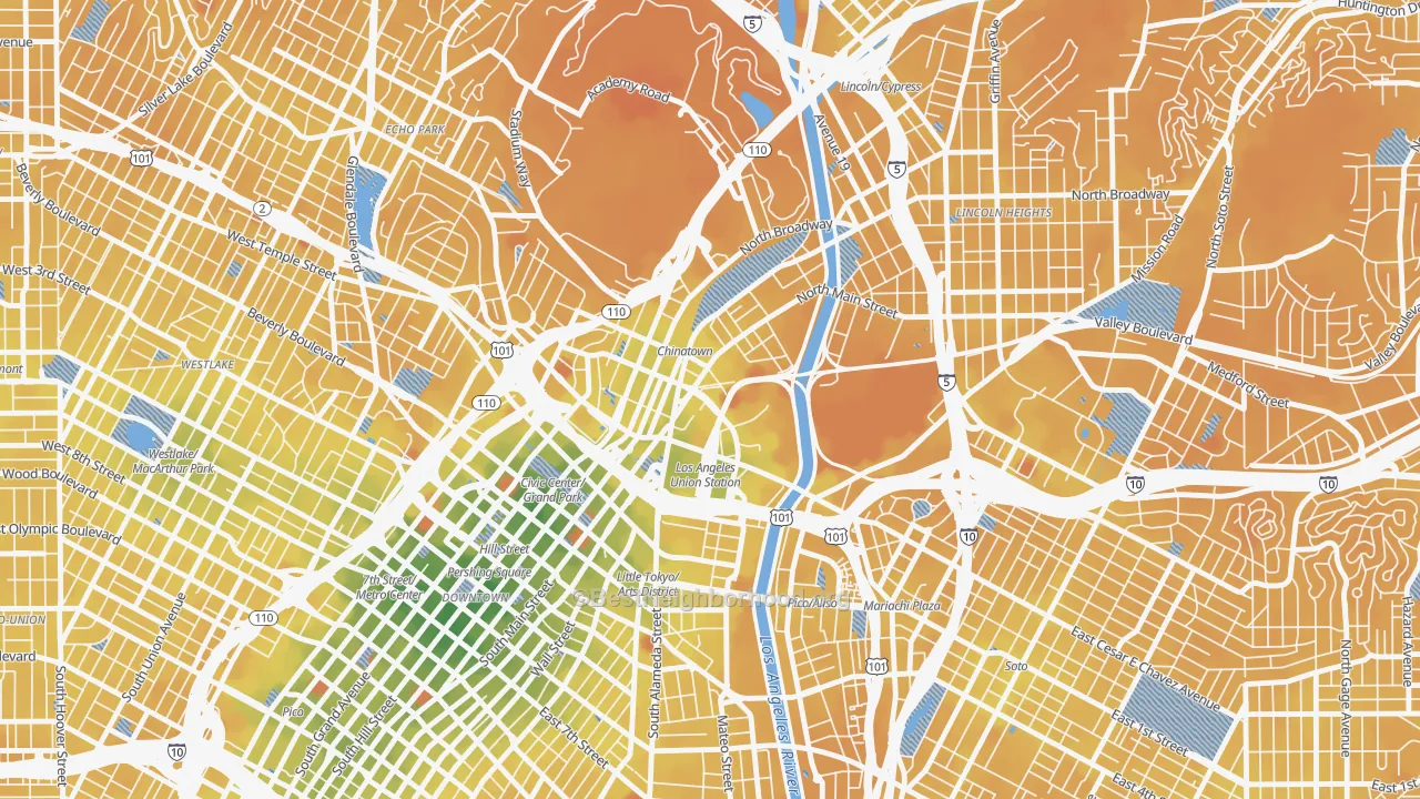Transit Grade map of Chinatown, Los Angeles, CA
