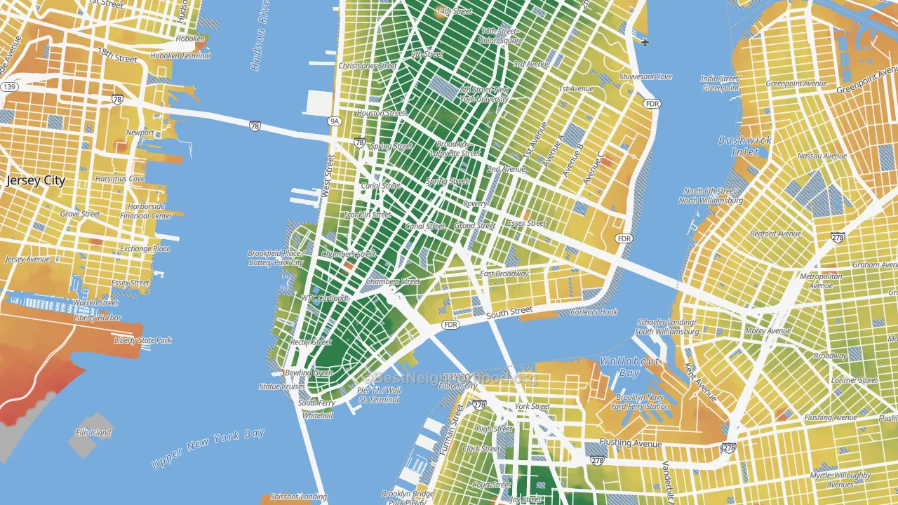 Transit Grade map of Chinatown, Manhattan, NY