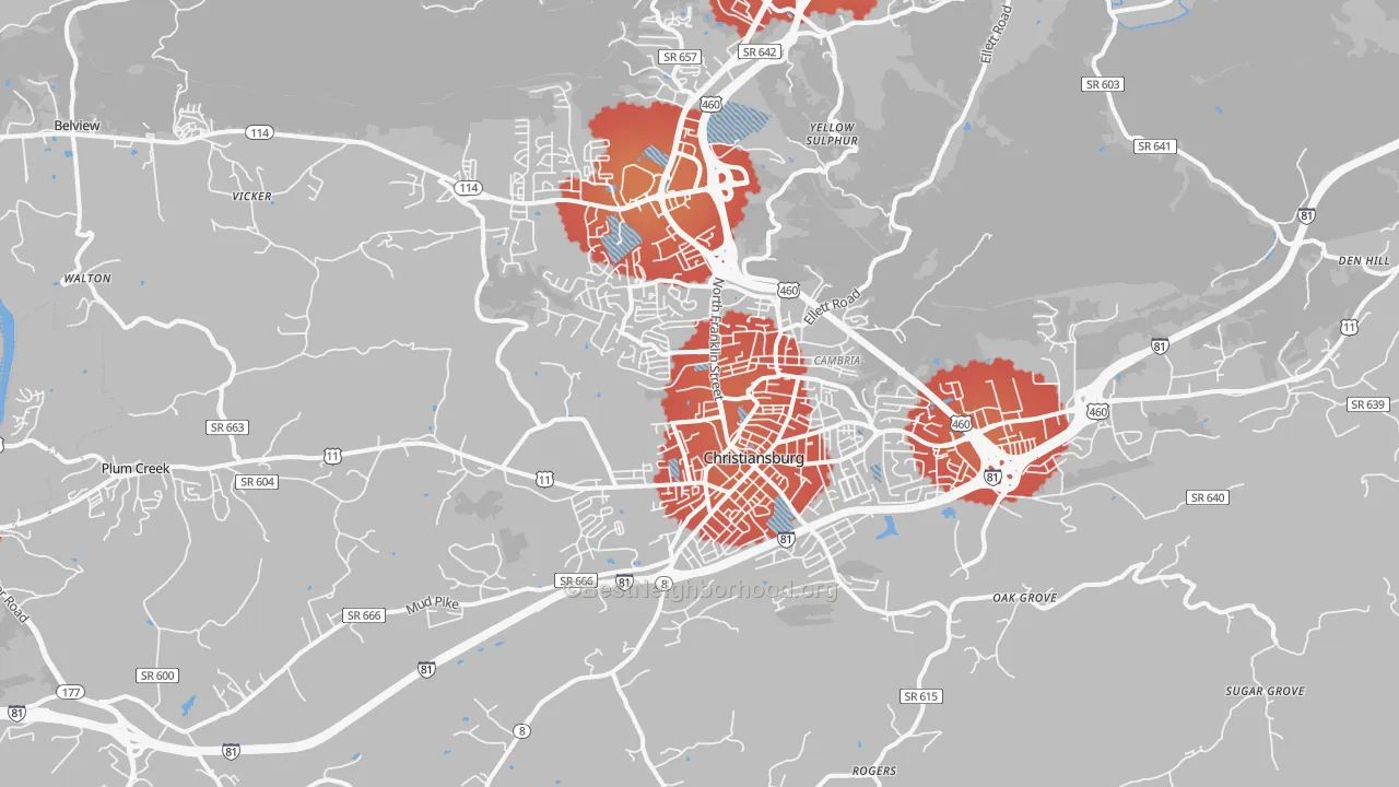 Transit Grade map of Christiansburg, VA