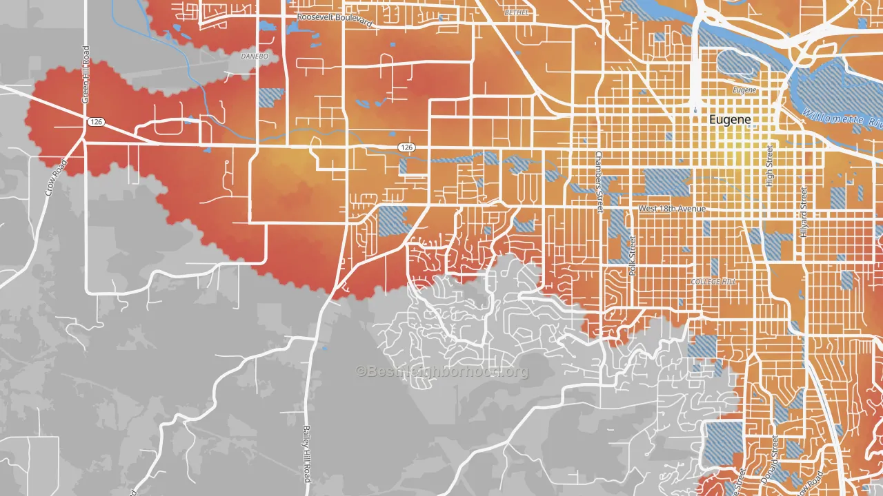 Transit Grade map of Churchill, Eugene, OR
