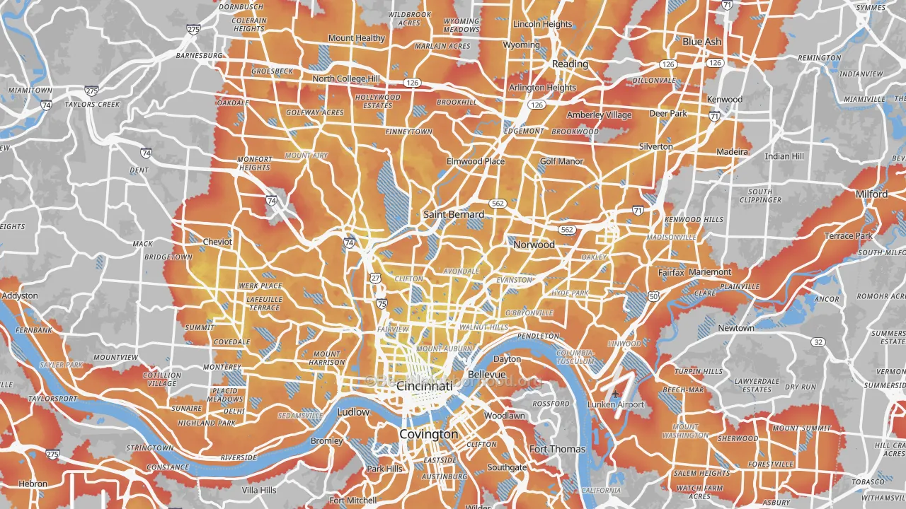 Transit Grade map of Cincinnati, OH