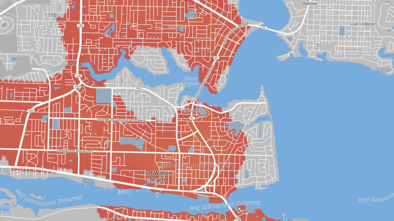 Transit Grade map of Cinco Bayou, FL