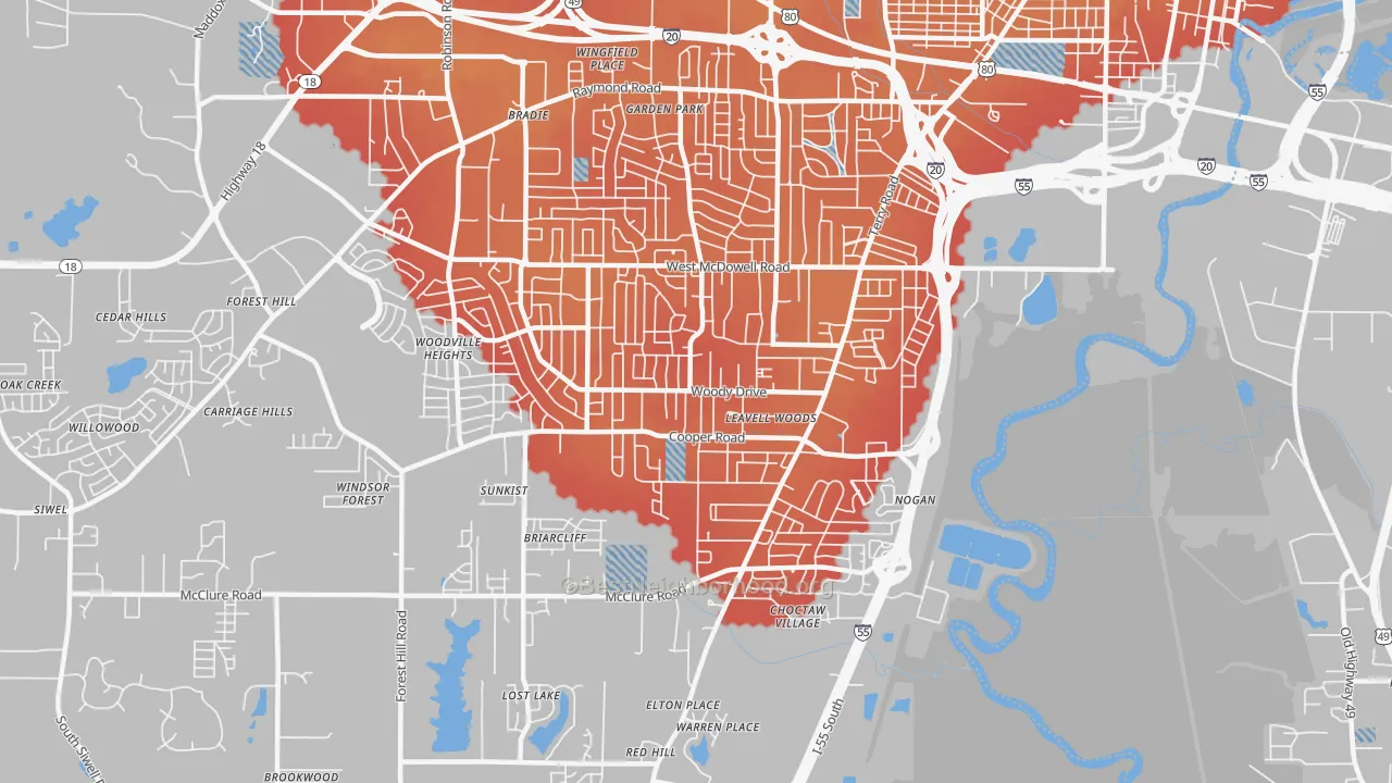 Transit Grade map of Citizens Southwest, Jackson, MS