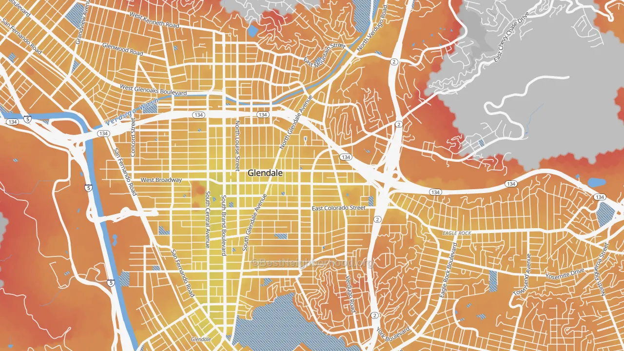 Transit Grade map of Citrus Grove, Glendale, CA