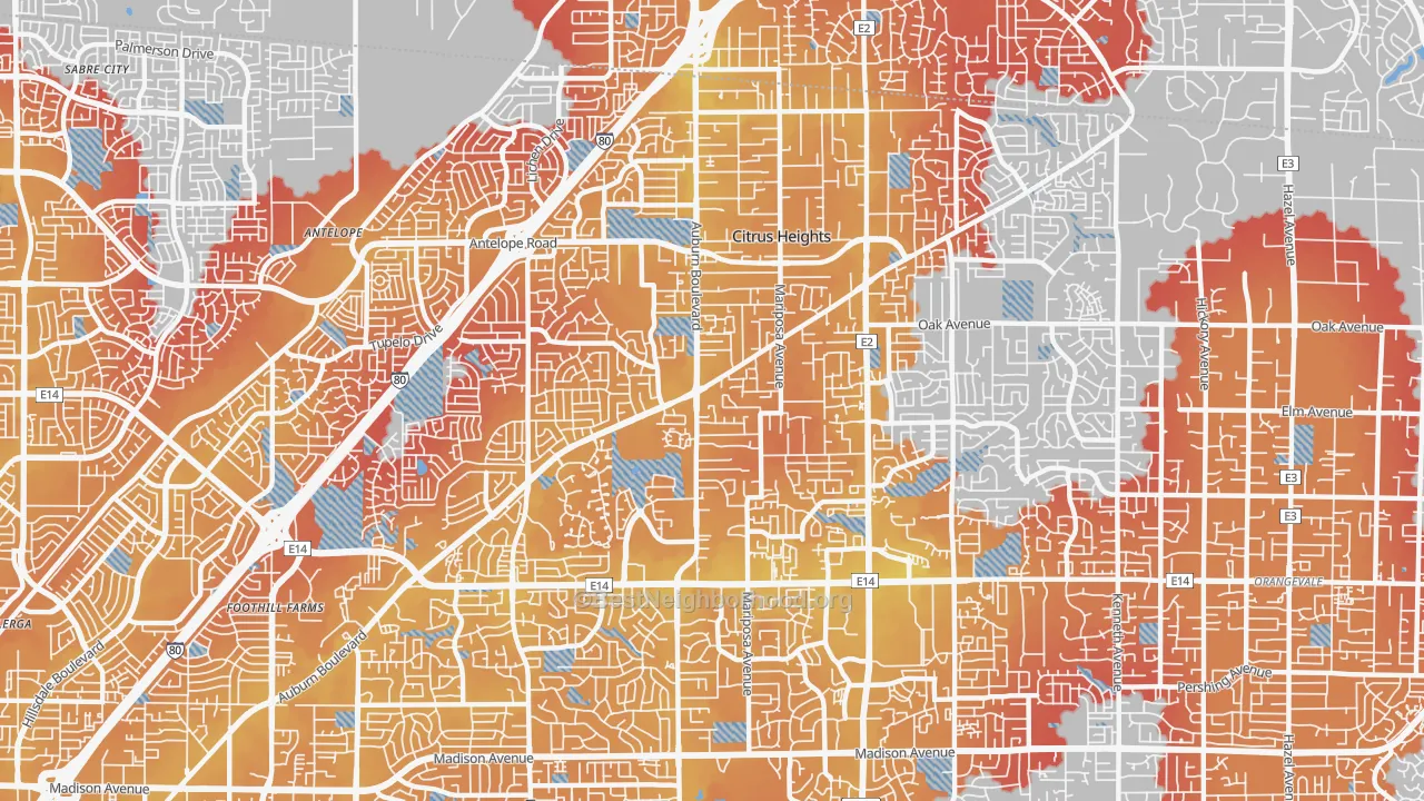 Transit Grade map of Citrus Heights, CA