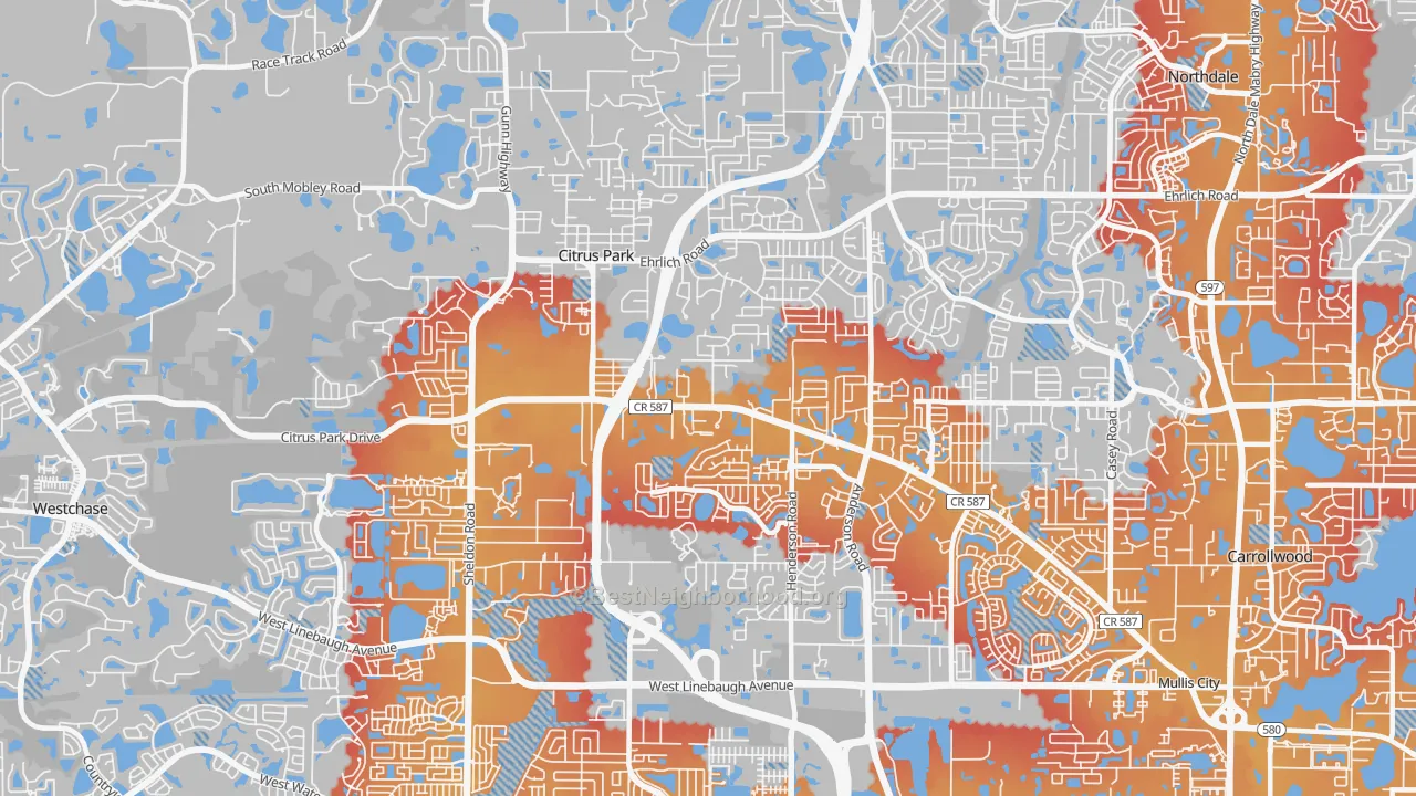 Transit Grade map of Citrus Park, FL