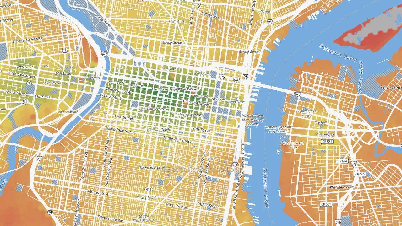 Transit Grade map of City Center East, Philadelphia, PA