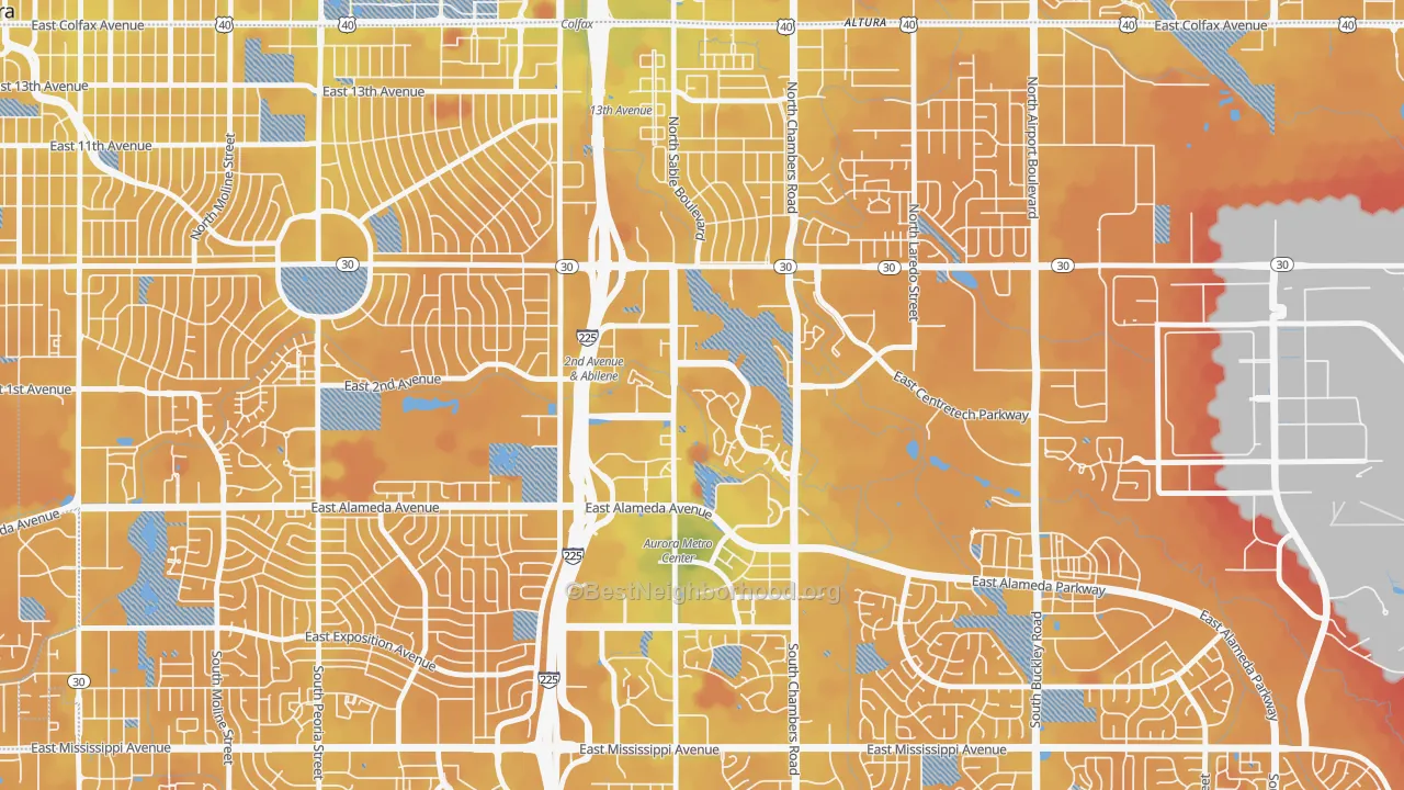 Transit Grade map of City Center North, Aurora, CO