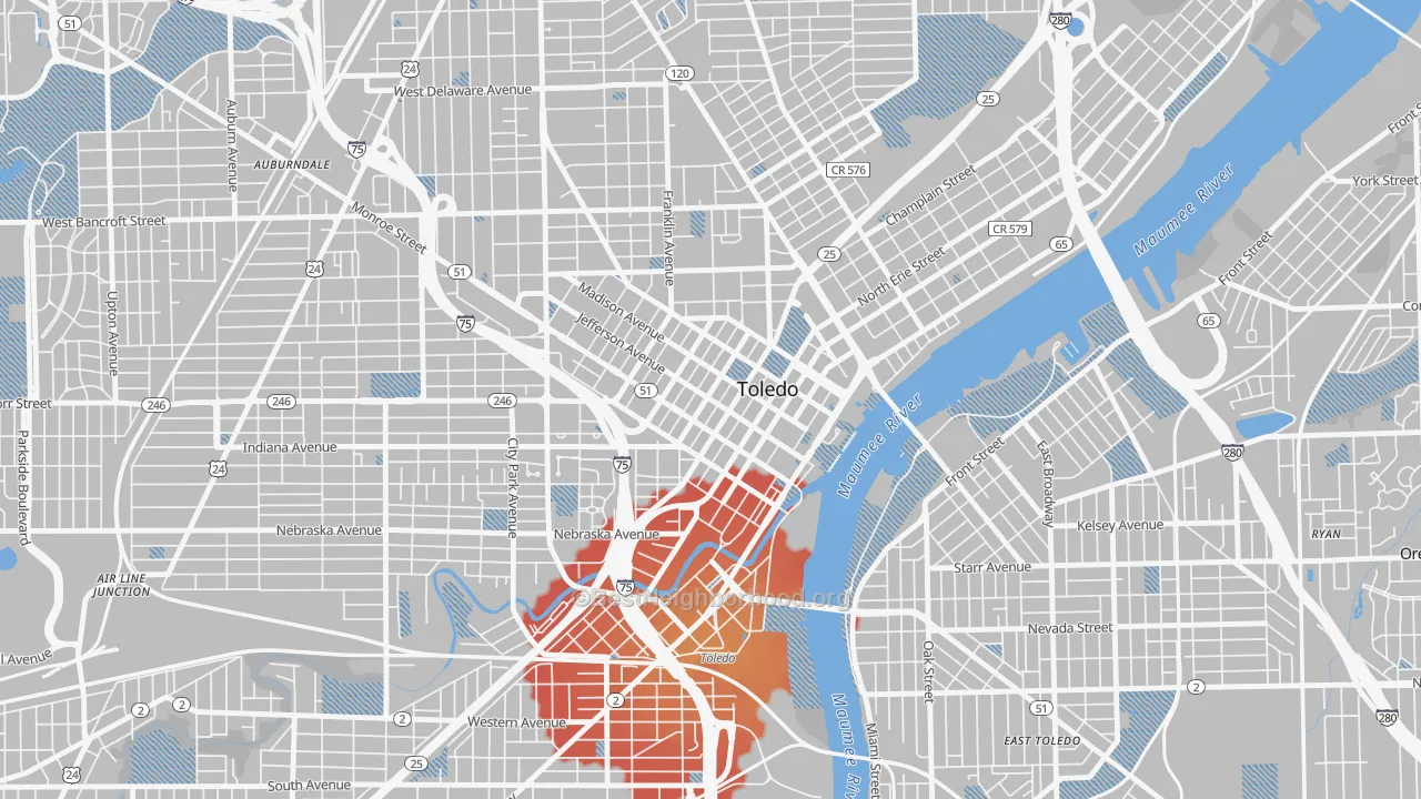 Transit Grade map of City Center, Toledo, OH