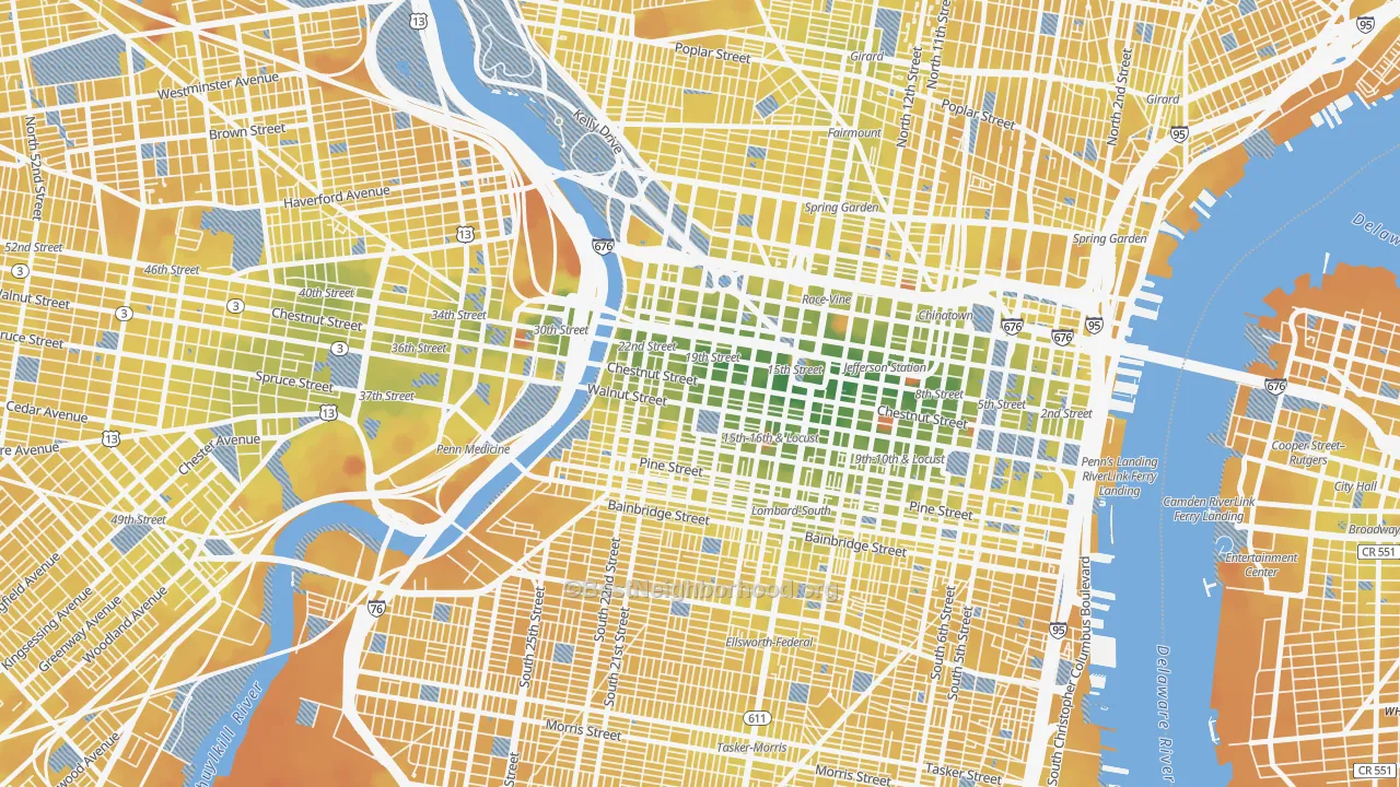 Transit Grade map of City Center West, Philadelphia, PA