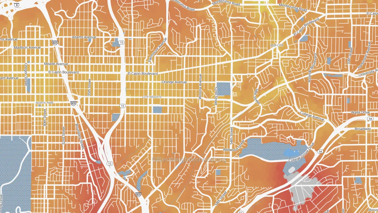 Transit Grade map of City Heights East, San Diego, CA