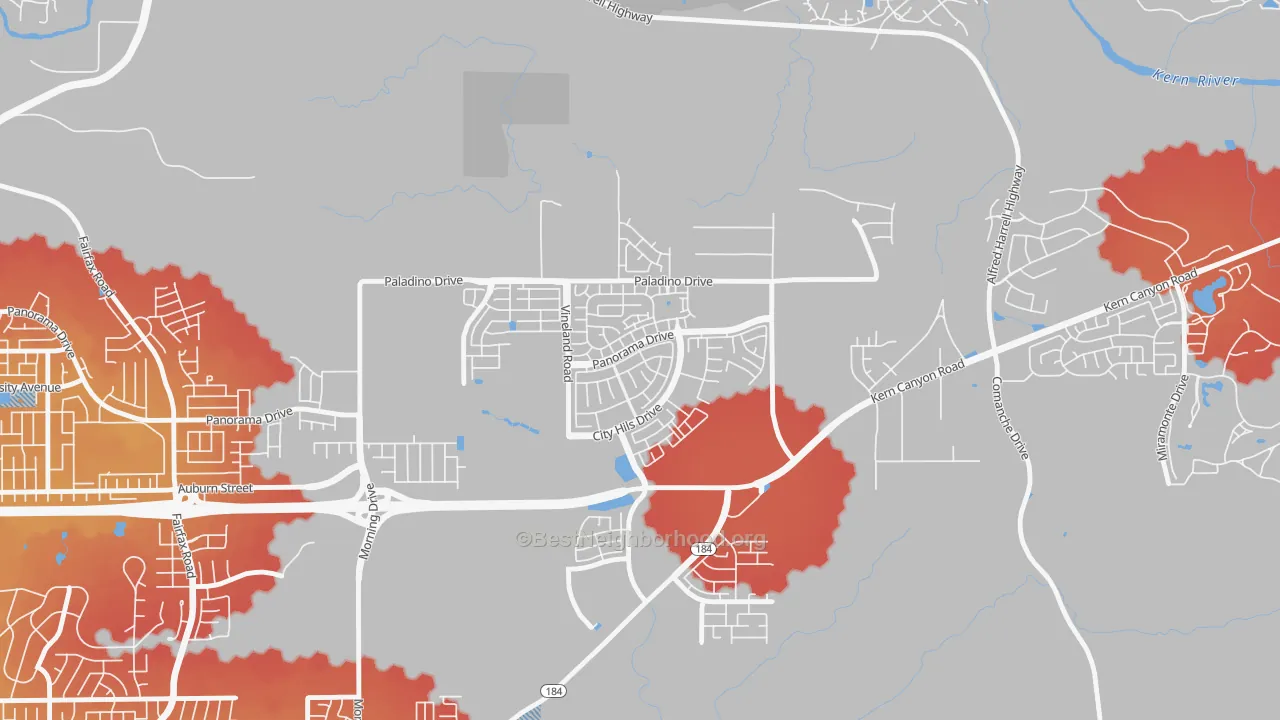 Transit Grade map of City in the Hills, Bakersfield, CA