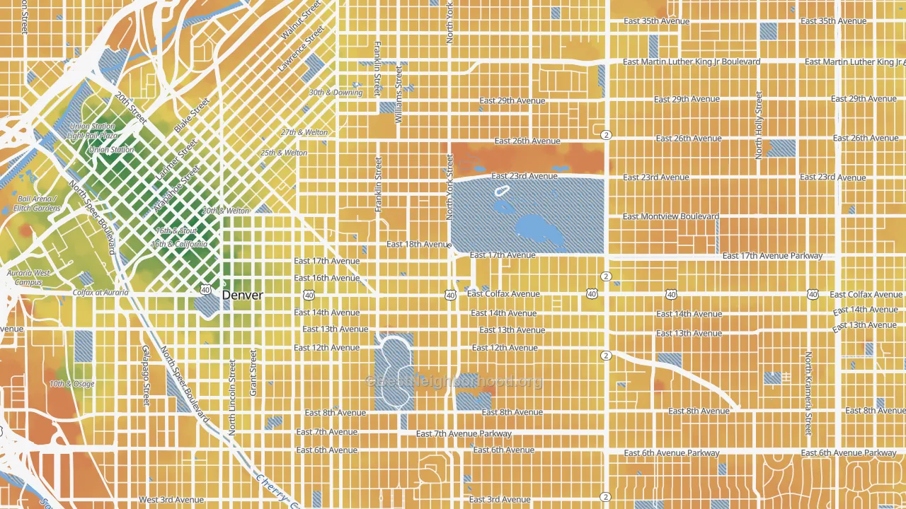 Transit Grade map of City Park, Denver, CO