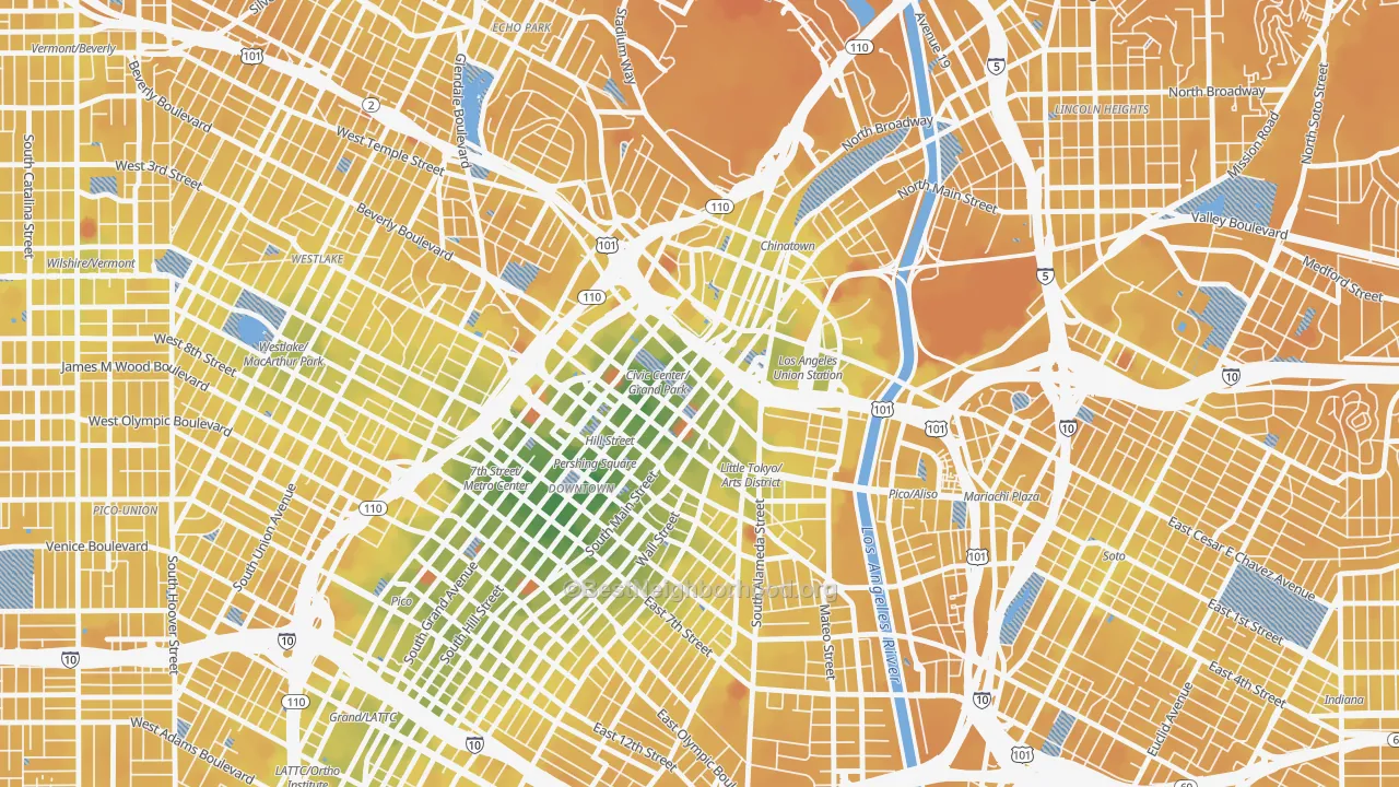 Transit Grade map of Civic Center Little Tokyo, Los Angeles, CA