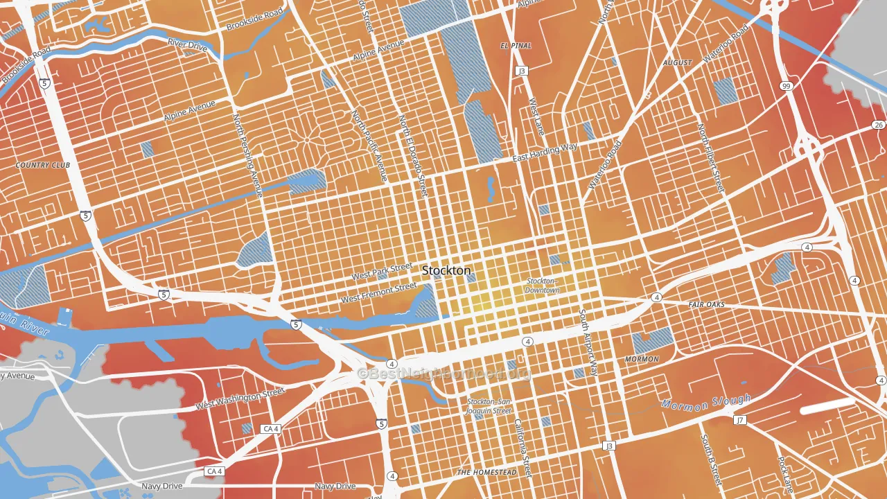 Transit Grade map of Civic Center, Stockton, CA